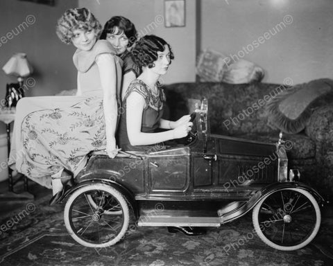Three Women Posing In A Small Pedal Car Vintage 8x10 Reprint Of Old Photo - Photoseeum