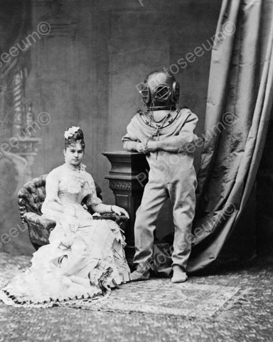 Victorian Young Lady & Deep Sea Diver 8x10 Reprint Of Old Photo - Photoseeum