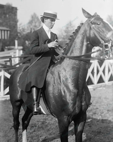 Equestrian Lady In Dress Rides Horse 1916 Vintage 8x10 Reprint Of Old Photo - Photoseeum