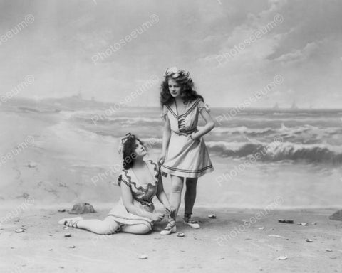 Beautiful Victorian Girls by Beach 8x10 Reprint Of Old Photo - Photoseeum