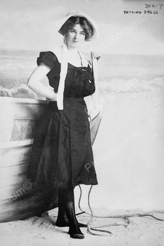 Pretty Lady In Bathing Dress Poses 1900s 4x6 Reprint Of Old Photo - Photoseeum