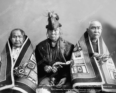 Three Brothers Of The Chilkat Tribe 1907 Vintage 8x10 Reprint Of Old Photo - Photoseeum