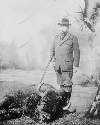 Buffalo Hunter Poses With Carcass 1910 Vintage 8x10 Reprint Of Old Photo - Photoseeum