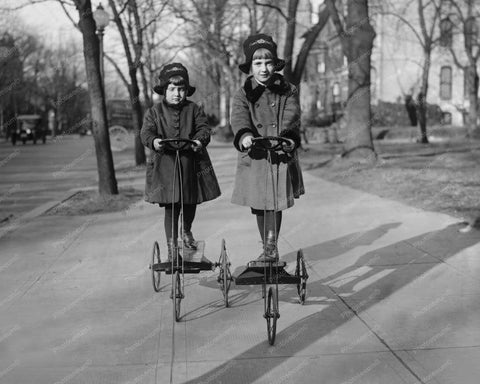 Small Girls On Antique Scooters 8x10 Reprint Of Old Photo - Photoseeum