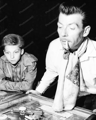 Son Watching Dad Play Woodrail Pinball Machine Vintage 8x10 Reprint Of Old Photo - Photoseeum