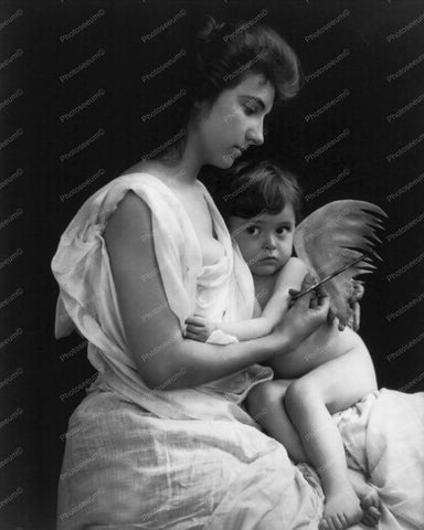 Victorian Lady & Child In Angel Wings 8x10 Reprint Of Old Photo - Photoseeum