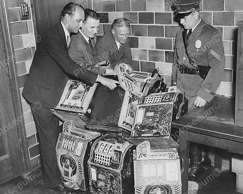 Examing Confiscated Slot Machines Vintage 8x10 Reprint Of Old Photo - Photoseeum
