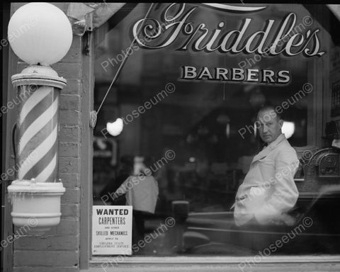 Barber Shop Pole & Window 1900s Vintage 8x10 Reprint Of Old Photo - Photoseeum