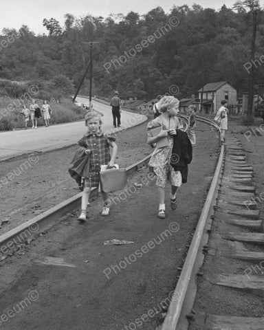 Girls Going Home From School Train Tracks 1938 Vintage 8x10 Reprint Of Old Photo - Photoseeum