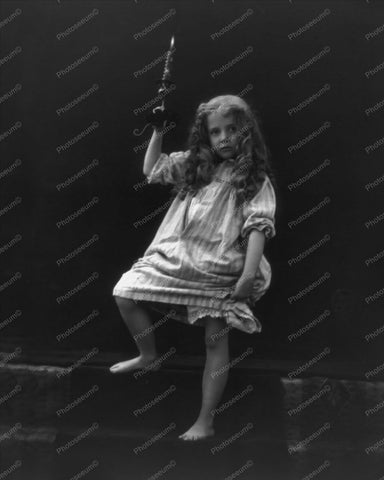 Little Victorian Girl With Candle 8x10 Reprint Of Old Photo - Photoseeum