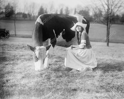 Dutch Girl Sits Next To Cow Vintage 8x10 Reprint Of Old Photo - Photoseeum