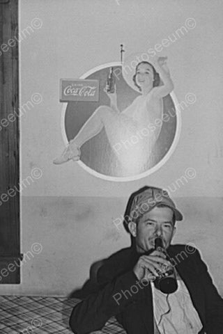 Young Man Drinks Under Classic Coke Sign 4x6 Reprint Of Old Photo - Photoseeum
