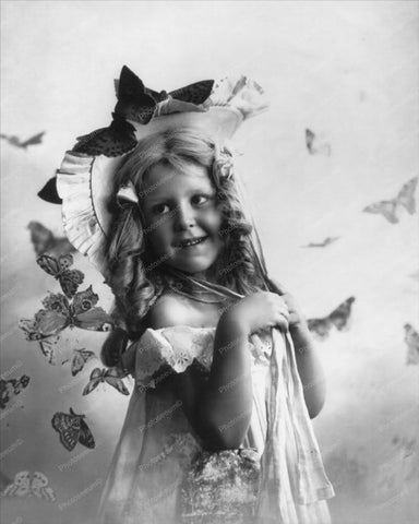 Victorian Little Girl With Butterflies 8x10 Reprint Of Old Photo - Photoseeum