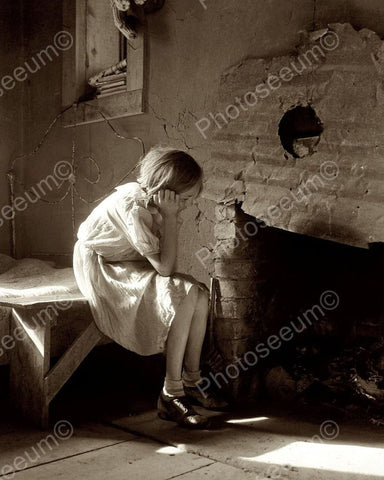 Depression Era Girl Looking Into Fire Place Vintage 8x10 Reprint Of Old Photo - Photoseeum