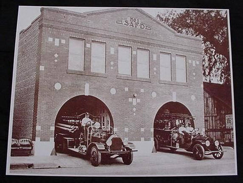 Santa Ana Fire Trucks  Fire Station No 1 Vintage Sepia Card Stock Photo 1930s - Photoseeum