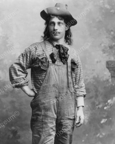 Man Poses In Overalls & Cowboy Hat 1900s 8x10 Reprint Of Old Photo - Photoseeum