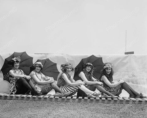 Girls Sitting Pretty W Umbrellas 1920s 8x10 Reprint Of Old Photo - Photoseeum