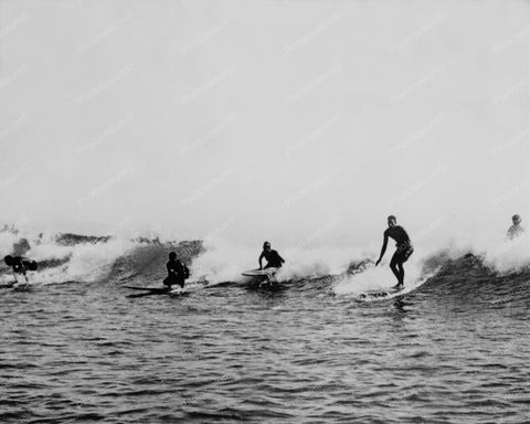 Hawaii Surfers Brave The Waves! 8x10 Reprint Of Old Photo - Photoseeum