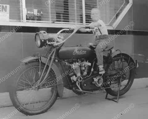 Kid Sitting On Indian Motorcycle Vintage 8x10 Reprint Of Old Photo - Photoseeum
