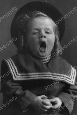 Big Yawn For Little Sailor Girl Tot! 4x6 Reprint Of Old Photo - Photoseeum