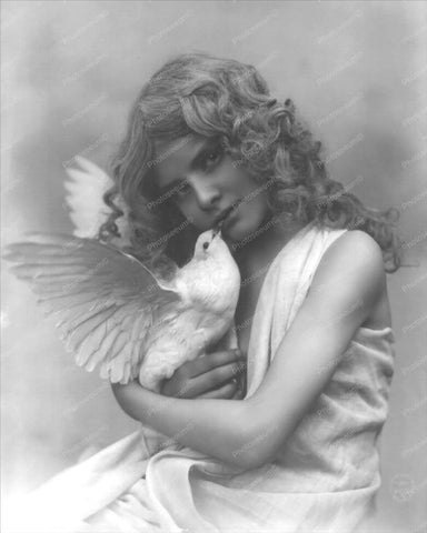 Victorian Girl Holds Dove Portrait 1900s 8x10 Reprint Of Old Photo - Photoseeum