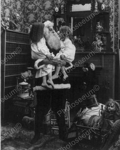 Santa Claus Holding 2 Girls 1900s 8x10 Reprint Of Old Photo - Photoseeum