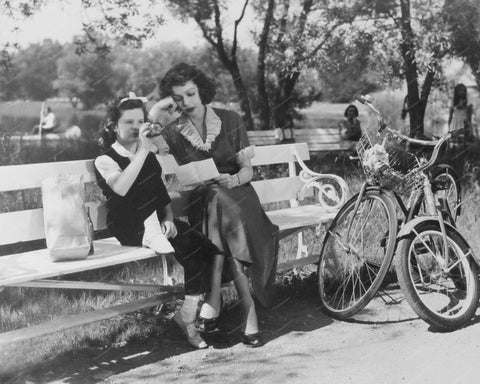 Mother & Daughter Bike Riding In Park Taking A Break 8x10 Reprint Of Old Photo - Photoseeum