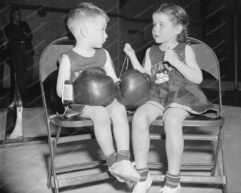 Little Boy & Girl Child Boxers Vintage 8x10 Reprint Of Old Photo - Photoseeum