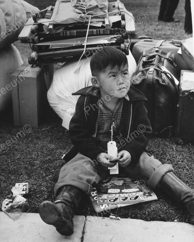 Young Japanese Boy Tagged For Evacuation 8x10 Reprint Of Old Photo - Photoseeum