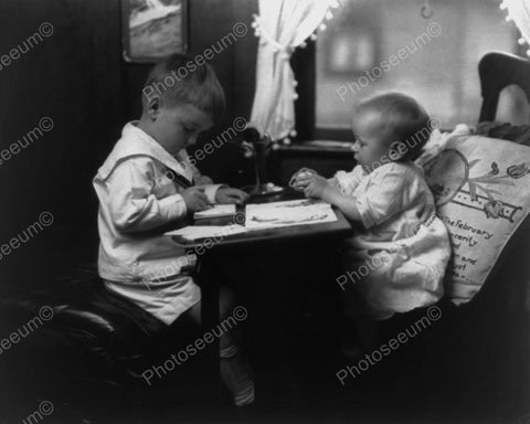 Victorian Child & Baby At Desk Classic 8x10 Reprint Of Old Photo - Photoseeum