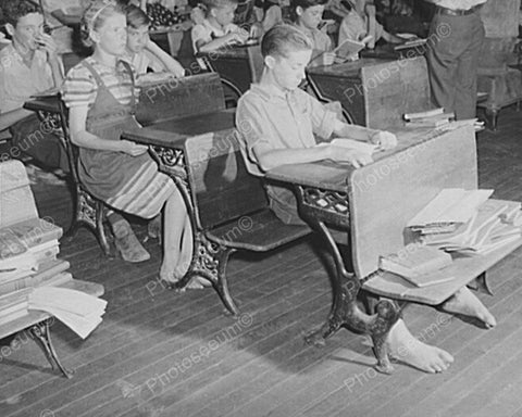 Barefoot Students Vintage School Desk 8x10 Reprint Of Old Photo - Photoseeum