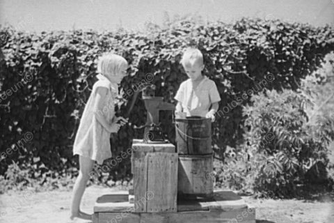 Young Boy & Girl At Vintage Well 1900s 4x6 Reprint Of Old Photo - Photoseeum