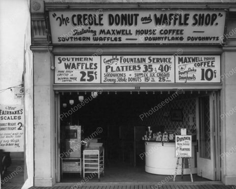 Maxwell 10¢ Coffee 25¢ Donut & Waffle Sign Vintage 1900s Reprint 8x10 Old Photo - Photoseeum