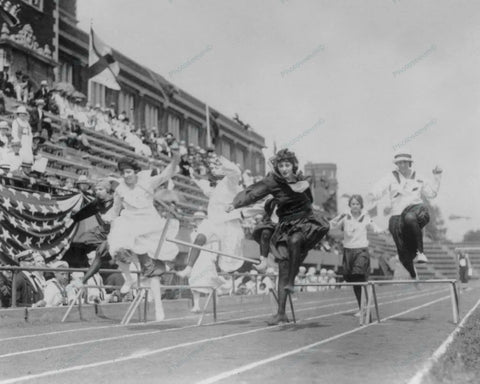 Women Athletes Compete Low Hurdle Race 1920s Vintage 8x10 Reprint Of Old Photo - Photoseeum