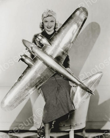 Girl Holding Giant Prop Airplane Vintage 8x10 Reprint Of Old Photo - Photoseeum