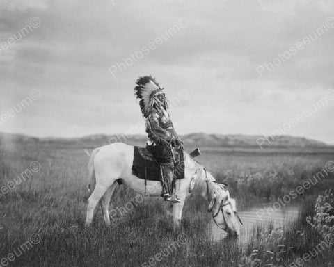 Native Indian With Watering Horse 8x10 Reprint Of Old Photo - Photoseeum
