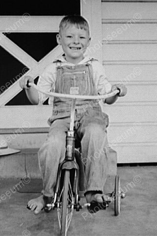 Smiling Boy In Overalls Rides Tricycle 4x6 Reprint Of Old Photo - Photoseeum