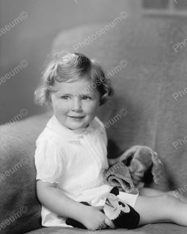 Cute Girl With Stuffed Animals 1935 Vintage 8x10 Reprint Of Old Photo - Photoseeum