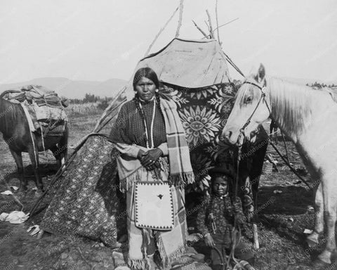 Native Little Woman With Son & Horse 8x10 Reprint Of Old Photo - Photoseeum