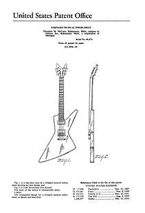 USA Patent Gibson Futura / Explorer Guitar 1950's Drawings - Photoseeum