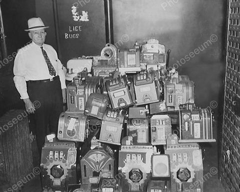 Police With Collection Of Slot Machines Vintage 8x10 Reprint Of Old Photo - Photoseeum