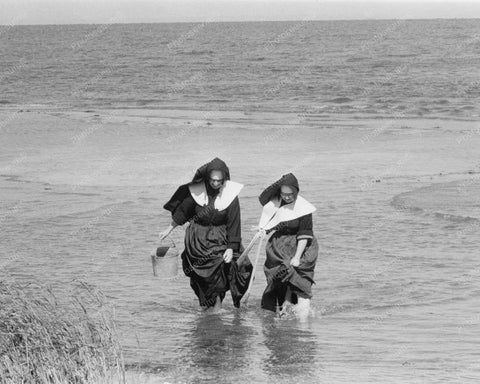 Two Nuns Wading In Water Vintage 8x10 Reprint Of Old Photo - Photoseeum
