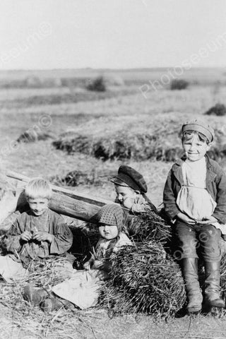 Youngsters Relax In Hay Field 4x6 Reprint Of Old Photo - Photoseeum