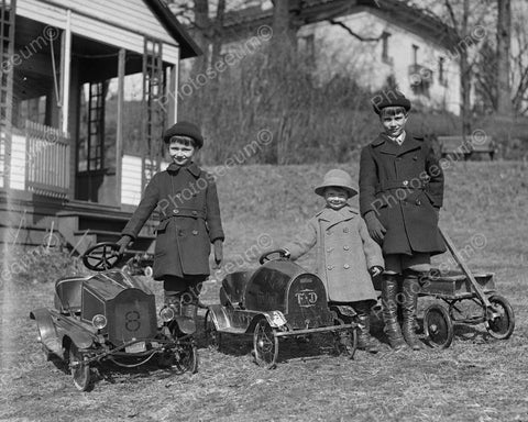 Victorian Children W Antique Pedal Cars! 8x10 Reprint Of Old Photo - Photoseeum