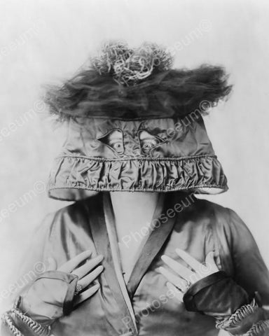 Lady Poses In  Masqerade Hat! 1900s 8x10 Reprint Of Old Photo - Photoseeum