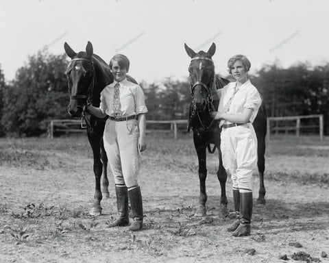 Young Equestrian Boy & Girl With Horses 1927 Vintage 8x10 Reprint Of Old Photo - Photoseeum
