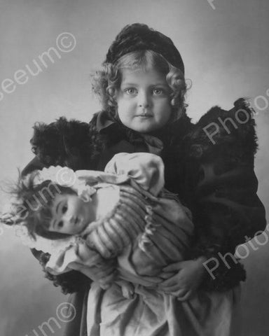 Little Victorian Girl Holds Doll 1800s 8x10 Reprint Of Old Photo - Photoseeum
