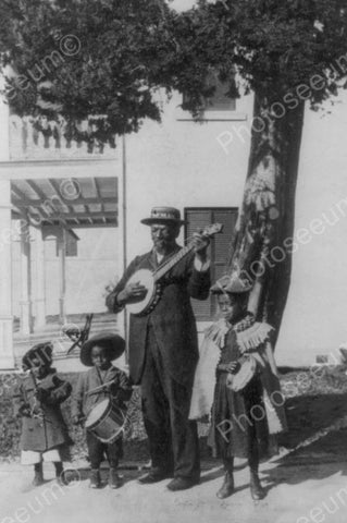 Blind Black Man Plays Banjo With Children 4x6 Reprint Of Old Photo - Photoseeum