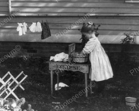 Victorian Little Girl Doing Laundry 8x10 Reprint Of Old Photo - Photoseeum