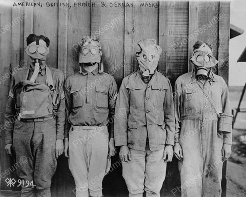 U.S, French, German, British Gas Masks 8x10 Reprint Of Old Photo - Photoseeum